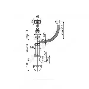Сифон для кухонной мойки бутылочный с гибким переливом 1 1/2"x40/50 выпуск с нержавеющей решёткой D=70мм Alca Plast A444-DN50/40