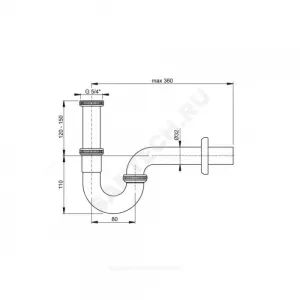 Сифон для биде трубный латунь 1 1/4"x32 с прямой трубкой 32 без выпуска Alca Plast A45E