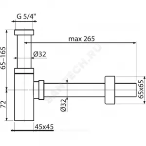 Сифон для умывальника бутылочный латунь 1 1/4"x32 с прямой трубкой 32 хром без выпуска DESIGN Alca Plast A401