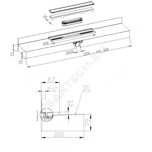 Лоток душевой Дн 50 480х50мм с нержавеющей решеткой горизонтальный выпуск HL HL531