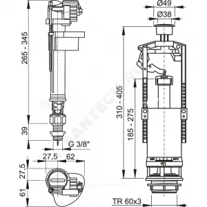 Арматура для бачка сливная/наливная 3/8" нижнее подключение кнопка хром старт-стоп Alca Plast SA2000S 3/8" CHROM