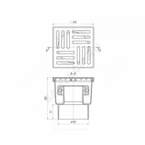 Трап нерегулируемый с "сухим" затвором Дн 110 с пластиковой решёткой 150х150мм вертикальный выпуск АНИ Пласт TQ1210