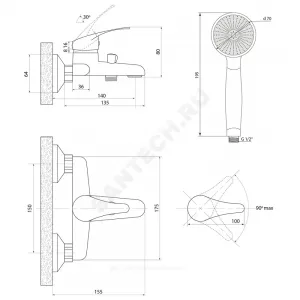 Смеситель для ванны с душем одноручный Дача В-серия Славен СЛ-ОД-В30