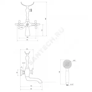 Смеситель для ванны с душем двуручный Коттедж А-серия Славен СЛ-ДВ-А30