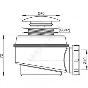 Сифон для поддона 1 1/2"x50/40 h=72мм слив клапан "клик-клак", пробка D=70мм Alca Plast A465-50