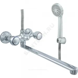 Смеситель для ванны с душем двуручный плоский излив, душевой шланг н/ж сталь, хромированная пластиковая лейка и кронштейн Стандарт ЦС-СМ 600/5-4 К М_Супер Центр Сантехники (Подольск) СМ503644 Смеситель для ванны с душем двуручный плоский излив, душевой шланг н/ж сталь, хромированная пластиковая лейка и кронштейн Стандарт ЦС-СМ 600/5-4 К М_Супер Центр Сантехники (Подольск) СМ503644