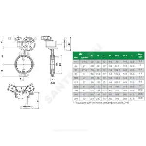 Затвор дисковый поворотный чугун VPI4448R2C-08EP Ду 100 Ру16 межфл с редуктором диск чугун манжета EPDM с концевыми выключателями Tecofi VPI4448R2C-08EP0100