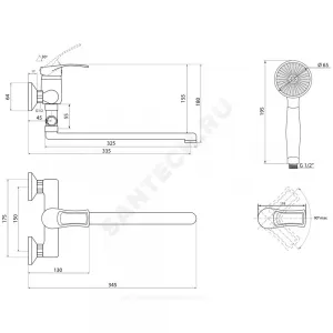 Смеситель для ванны с душем одноручный Прораб Ц-серия Славен СЛ-ОД-Ц31
