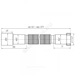 Гофра с гайкой 1 1/2"x40/50 L=541-1371мм АНИ Пласт К116 Гофра с гайкой 1 1/2"x40/50 L=541-1371мм АНИ Пласт К116