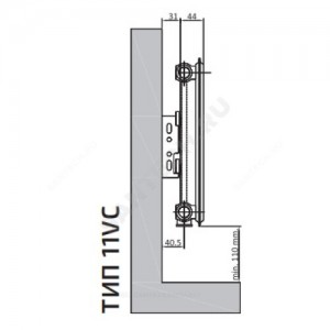 Радиатор стальной панельный Ventil Compact VC тип 11 500х1200 Qну=1430 Вт ниж/п прав в комплекте кронштейн. встроенный вентиль RAL 9016 (белый) Heaton Plus