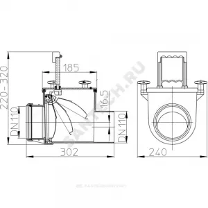 Клапан обратный канализационный коричневый Дн 110 б/нап с заслонкой из нерж стали, монтажным лючком HL 710.1