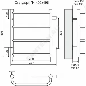 Полотенцесушитель водяной нерж сталь Лесенка Ду 25 (1") НР 153 Вт 400х496мм 4П боковое подключение б/к Стандарт Терминус 4670030725271