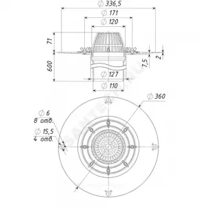 Воронка кровельная с вертикальным выпуском PP Дн 110 с листвоуловителем, прижимным фланцем из нержавеющей стали Татполимер ТП-01.100/6