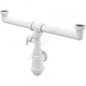 Сифон для кухонной мойки с двумя чашами бутылочный 1 1/2"x40/50 с отводом (штуцером) без выпуска Alca Plast A448P-DN50/40