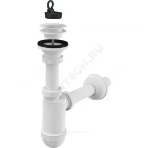 Сифон для умывальника бутылочный 1 1/4"x32 с прямой трубкой 32 выпуск с пластиковой решёткой D=63мм Alca Plast A421