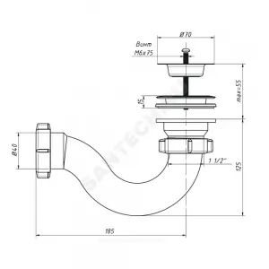 Сифон для поддона трубный 1 1/2"x50/40 выпуск с нержавеющей решёткой D=70мм Орио А-4258