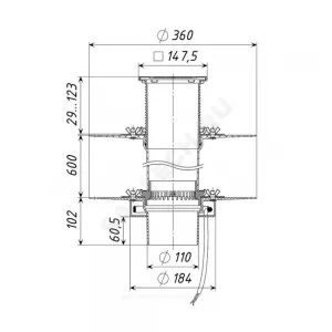 Воронка кровельная с вертикальным выпуском двухуровневая PP Дн 110 c трапом с приж фл с дренаж кол с эл/под Татполимер ТП-10.100-Э