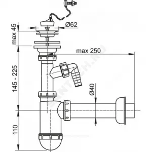 Сифон для умывальника бутылочный 1 1/4"x40 с прямой трубкой 40 с отводом (штуцером) литой выпуск с нержавеющей решёткой D=63мм Alca Plast A41PR