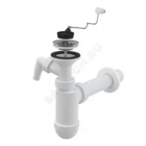 Сифон для умывальника бутылочный 1 1/4"x40 с прямой трубкой 40 с отводом (штуцером) литой выпуск с нержавеющей решёткой D=63мм Alca Plast A41PR