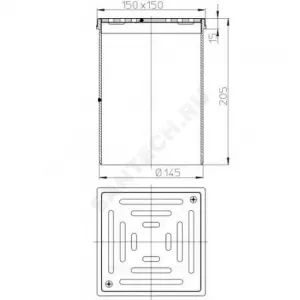 Элемент надставной для трапа с нержавеющей решёткой 138х138мм D=145мм с поверхностью препятствующей скольжению HL HL66.1