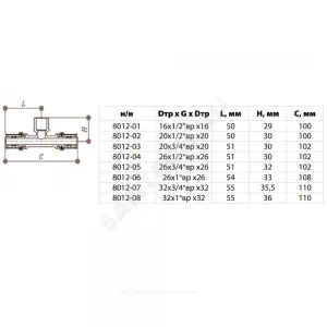 Тройник МП латунь пресс Дн 20х1/2"х20 НР ГОСТ 32415-2013 8012 Aquasfera 8012-02