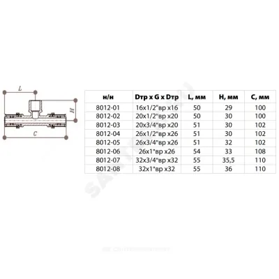 Тройник МП латунь пресс Дн 20х3/4"х20 НР ГОСТ 32415-2013 8012 Aquasfera 8012-03