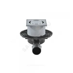 Трап для балконов и террас регулируемый Дн 40/50 с нержавеющей решёткой 115х115мм с высотой корпуса H=57мм горизонтальный выпуск HL HL90