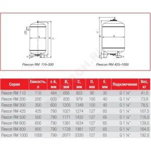 Бак расширительный мембранный для отопления 1000 л 10 бар 1 1/4" НР Flexcon RM Flamco 26043RU