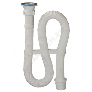 Сифон для умывальника гофрированный 1 1/2"x40 с переходником L=1500мм выпуск с нержавеющей решёткой D=70мм Орио АС-30112