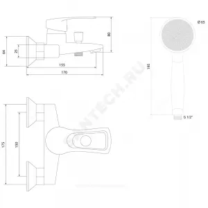 Смеситель для ванны с душем одноручный Прораб Ц-серия Славен СЛ-ОД-Ц30