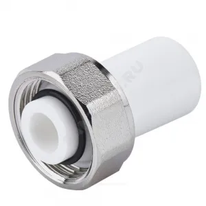 Штуцер PP-R белый Дн 20х3/4" с накидной гайкой евроконус RTP (РосТурПласт) 28193