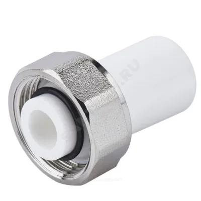 Штуцер PP-R белый с накидной гайкой Дн 20х3/4" евроконус RTP (РосТурПласт) 28193