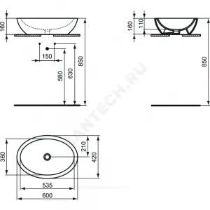 Умывальник мебельный STRADA 60 без отверстия под смеситель Ideal Standard K078401 Умывальник мебельный STRADA 60 без отверстия под смеситель Ideal Standard K078401