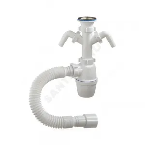 Сифон для кухонной мойки бутылочный 1 1/2"x40 с гофрой 40х40/50 с 2-мя отводами (штуцерами) выпуск с нержавеющей решёткой D=70мм Орио А-40069