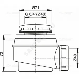 Сифон для поддона 1 1/2"x50/40 h=72мм слив крышка D=71мм, белая Alca Plast A47B-50