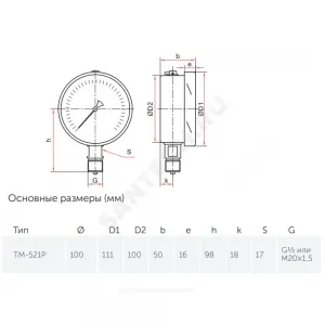Манометр ТМ-521Р.00 радиальный Дк100мм 0-1,0 МПа кл.1,0 G1/2" Росма 00000001081