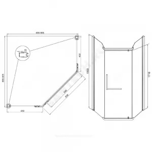 Ограждение душевое Aurora 900х900х1900 мм без поддона пятиугольная прозрачное стекло Мирсант УТ000057041