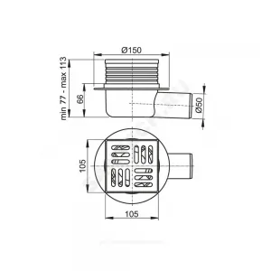 Трап регулируемый с гидрозатвором Дн 50 с нержавеющей решёткой 105х105мм горизонтальный выпуск Alca Plast APV26