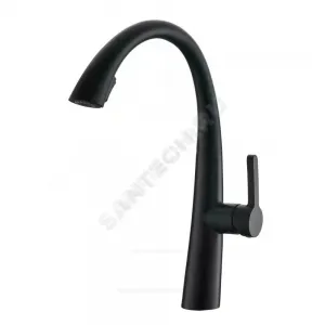 Смеситель для кухонной мойки ручка сбоку одноручный с выдвижным изливом STEEL BLACK Профсан PSM-301-9
