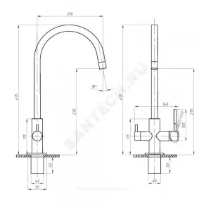 Смеситель для кухонной мойки ручка сбоку одноручный излив с каналом для питьевой воды STEEL Профсан PSM-300-11