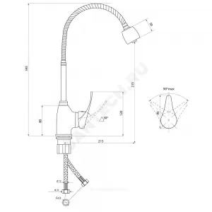 Смеситель для кухонной мойки ручка сбоку одноручный гибкий излив Дача В-серия Славен СЛ-ОД-В25