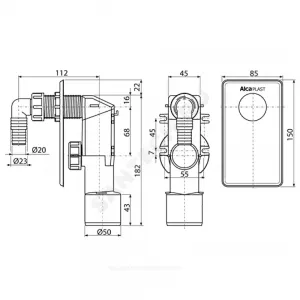 Сифон для стиральной машины 23/20х40/50 скрытый монтаж Alca Plast APS4