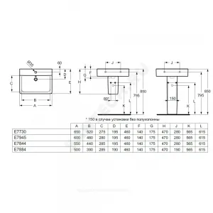 Умывальник подвесной Connect CUBE 55 1 отверстие под смеситель по центру Ideal Standard E784401 Умывальник подвесной Connect CUBE 55 1 отверстие под смеситель по центру Ideal Standard E784401