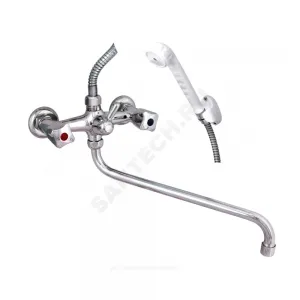 Смеситель для ванны с душем двуручный круглый излив, душевой шланг н/ж сталь, белая пластиковая лейка и кронштейн Стройка ЦС-СМ 600-3 М_Кватра Центр Сантехники (Подольск) СМ501008.10 Смеситель для ванны с душем двуручный круглый излив, душевой шланг н/ж сталь, белая пластиковая лейка и кронштейн Стройка ЦС-СМ 600-3 М_Кватра Центр Сантехники (Подольск) СМ501008.10