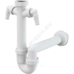 Сифон для кухонной мойки трубный 1 1/2"x40 с прямой трубкой 40 с 2-мя отводами (штуцерами) без выпуска Alca Plast A82-DN40