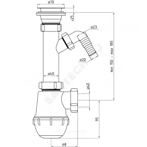 Сифон для умывальника/мойки бутылочный 1 1/2"x40 с отводом (штуцером) литой выпуск с нержавеющей решёткой D=70мм Ани Грот АНИ Пласт A2000