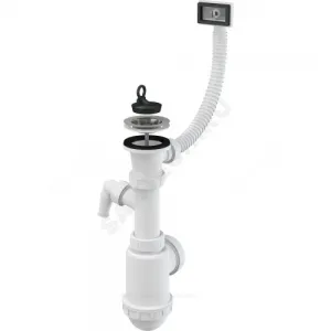 Сифон для кухонной мойки бутылочный с гибким переливом 1 1/2"x40/50 с отводом (штуцером) выпуск с нержавеющей решёткой D=70мм Alca Plast A444P-DN50/40