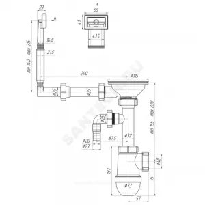 Сифон для кухонной мойки бутылочный с жестким переливом 3 1/2"x40 с отводом (штуцером) выпуск с нержавеющей решёткой D=115мм Ани АНИ Пласт C0147