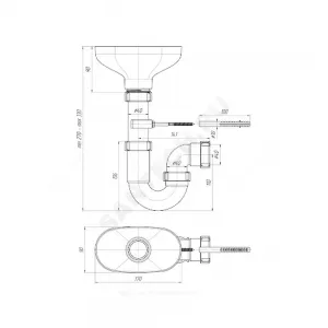 Сифон трубный с разрывом струи 1 1/2"x40 выпуск с овальной приемной воронкой D=170х90мм АНИ Пласт DR0100