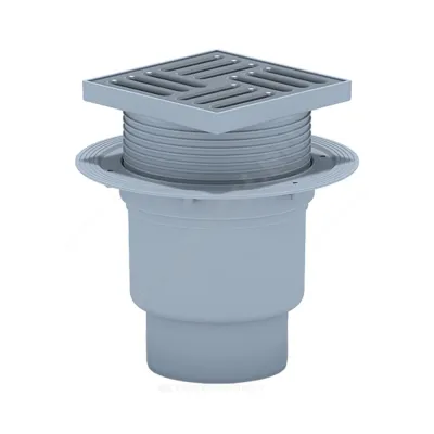 Трап регулируемый с гидрозатвором Дн 110 с нержавеющей решёткой 150х150мм вертикальный выпуск АНИ Пласт TA1712